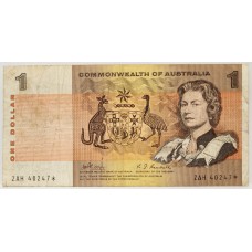 AUSTRALIA 1969 . ONE 1 DOLLAR BANKNOTE . PHILLIPS/RANDALL . STAR NOTE . FIRST PREFIX ZAH